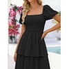 image:imageZESICA Womens Summer Short Puff Sleeve Flowy Tiered Midi DressBlack