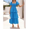 image:imageZESICA Womens Summer Short Puff Sleeve Flowy Tiered Midi DressBlue