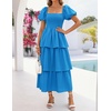 image:imageZESICA Womens Summer Short Puff Sleeve Flowy Tiered Midi DressBlue
