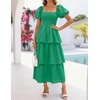 image:imageZESICA Womens Summer Short Puff Sleeve Flowy Tiered Midi DressGreen