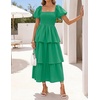 image:imageZESICA Womens Summer Short Puff Sleeve Flowy Tiered Midi DressGreen