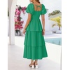 image:imageZESICA Womens Summer Short Puff Sleeve Flowy Tiered Midi DressGreen