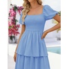 image:imageZESICA Womens Summer Short Puff Sleeve Flowy Tiered Midi DressLight Blue