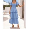 image:imageZESICA Womens Summer Short Puff Sleeve Flowy Tiered Midi DressLight Blue