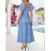 image:imageZESICA Womens Summer Short Puff Sleeve Flowy Tiered Midi DressLight Blue