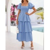 image:imageZESICA Womens Summer Short Puff Sleeve Flowy Tiered Midi DressLight Blue