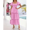 image:imageZESICA Womens Summer Short Puff Sleeve Flowy Tiered Midi DressPink