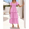 image:imageZESICA Womens Summer Short Puff Sleeve Flowy Tiered Midi DressPink
