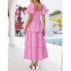 image:imageZESICA Womens Summer Short Puff Sleeve Flowy Tiered Midi DressPink