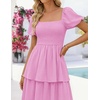 image:imageZESICA Womens Summer Short Puff Sleeve Flowy Tiered Midi DressPink