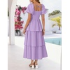 image:imageZESICA Womens Summer Short Puff Sleeve Flowy Tiered Midi DressPurple