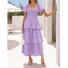image:imageZESICA Womens Summer Short Puff Sleeve Flowy Tiered Midi DressPurple