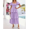 image:imageZESICA Womens Summer Short Puff Sleeve Flowy Tiered Midi DressPurple