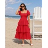 image:imageZESICA Womens Summer Short Puff Sleeve Flowy Tiered Midi DressRed