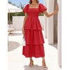 image:imageZESICA Womens Summer Short Puff Sleeve Flowy Tiered Midi DressRed