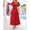 image:imageZESICA Womens Summer Short Puff Sleeve Flowy Tiered Midi DressRed