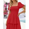 image:imageZESICA Womens Summer Short Puff Sleeve Flowy Tiered Midi DressRed