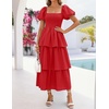 image:imageZESICA Womens Summer Short Puff Sleeve Flowy Tiered Midi DressRed