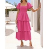 image:imageZESICA Womens Summer Short Puff Sleeve Flowy Tiered Midi DressRose