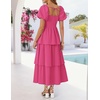 image:imageZESICA Womens Summer Short Puff Sleeve Flowy Tiered Midi DressRose