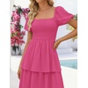 image:imageZESICA Womens Summer Short Puff Sleeve Flowy Tiered Midi DressRose