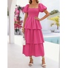 image:imageZESICA Womens Summer Short Puff Sleeve Flowy Tiered Midi DressRose