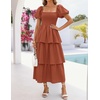 image:imageZESICA Womens Summer Short Puff Sleeve Flowy Tiered Midi DressRust