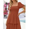 image:imageZESICA Womens Summer Short Puff Sleeve Flowy Tiered Midi DressRust