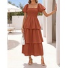 image:imageZESICA Womens Summer Short Puff Sleeve Flowy Tiered Midi DressRust