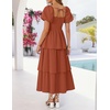 image:imageZESICA Womens Summer Short Puff Sleeve Flowy Tiered Midi DressRust