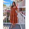 image:imageZESICA Womens Summer Short Puff Sleeve Flowy Tiered Midi DressRust