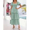 image:imageZESICA Womens Summer Short Puff Sleeve Flowy Tiered Midi DressSage