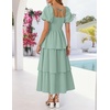 image:imageZESICA Womens Summer Short Puff Sleeve Flowy Tiered Midi DressSage