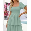 image:imageZESICA Womens Summer Short Puff Sleeve Flowy Tiered Midi DressSage