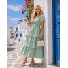 image:imageZESICA Womens Summer Short Puff Sleeve Flowy Tiered Midi DressSage