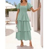 image:imageZESICA Womens Summer Short Puff Sleeve Flowy Tiered Midi DressSage