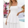 image:imageZESICA Womens Summer Short Puff Sleeve Flowy Tiered Midi DressWhite