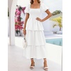 image:imageZESICA Womens Summer Short Puff Sleeve Flowy Tiered Midi DressWhite