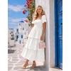 image:imageZESICA Womens Summer Short Puff Sleeve Flowy Tiered Midi DressWhite
