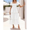 image:imageZESICA Womens Summer Short Puff Sleeve Flowy Tiered Midi DressWhite