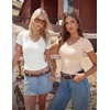 image:imageZESICA Womens Summer Short Sleeve Lace V Neck Tops Fitted Cute Work ShirtsApricot