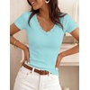 image:imageZESICA Womens Summer Short Sleeve Lace V Neck Tops Fitted Cute Work ShirtsAqua Blue