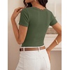 image:imageZESICA Womens Summer Short Sleeve Lace V Neck Tops Fitted Cute Work ShirtsArmy Green