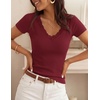 image:imageZESICA Womens Summer Short Sleeve Lace V Neck Tops Fitted Cute Work ShirtsBurgundy
