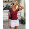 image:imageZESICA Womens Summer Short Sleeve Lace V Neck Tops Fitted Cute Work ShirtsBurgundy