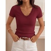 image:imageZESICA Womens Summer Short Sleeve Lace V Neck Tops Fitted Cute Work ShirtsBurgundy