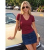 image:imageZESICA Womens Summer Short Sleeve Lace V Neck Tops Fitted Cute Work ShirtsBurgundy