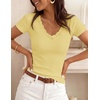 image:imageZESICA Womens Summer Short Sleeve Lace V Neck Tops Fitted Cute Work ShirtsButter Yellow
