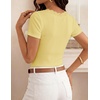 image:imageZESICA Womens Summer Short Sleeve Lace V Neck Tops Fitted Cute Work ShirtsButter Yellow