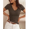 image:imageZESICA Womens Summer Short Sleeve Lace V Neck Tops Fitted Cute Work ShirtsCoffee